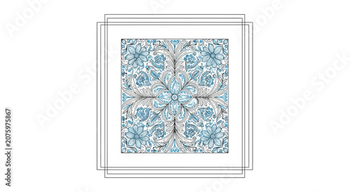 Blue Floral Medallion Pattern, Classic Ornament, Elegant Decorative Design