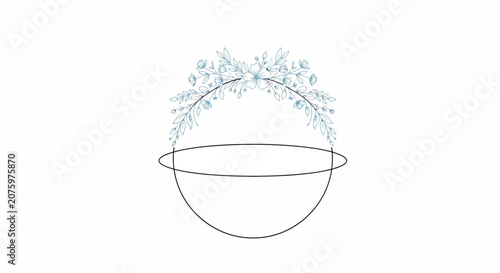 blue floral wreath bowl line art