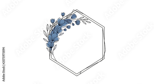 blue floral wreath in hexagon frame