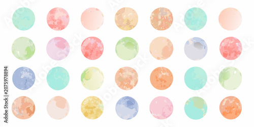 Pastel watercolor circles arranged on a white background