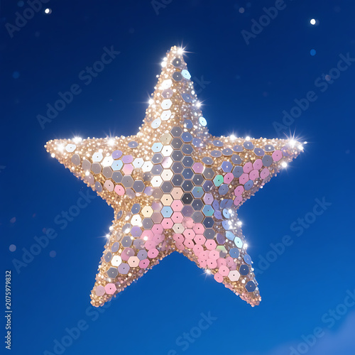 Sparkling star ornament decoration with sequins and hexagons.