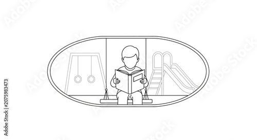 boy reading book in playground