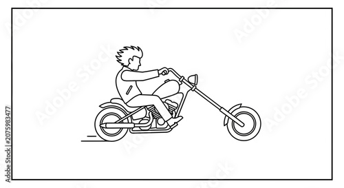 boy riding motorcycle, motorbike line art