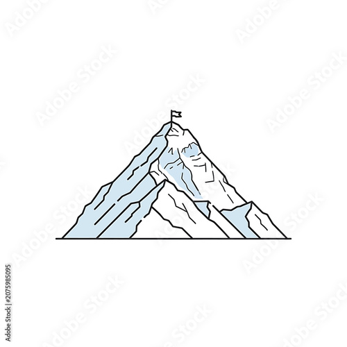 Foto Mountain Peak with Flag on Top.
