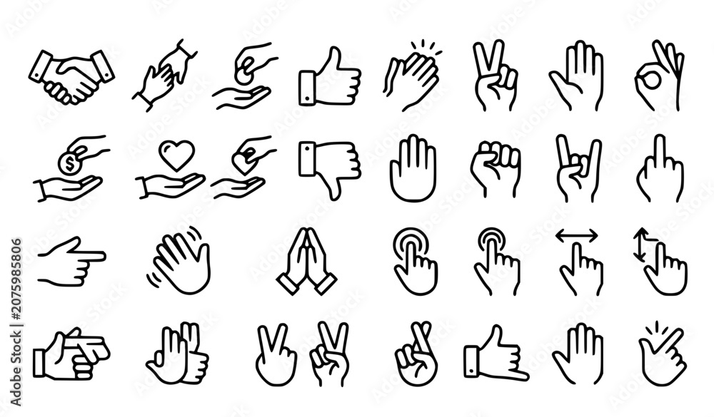 Fototapeta premium Hand Gestures Line Icon Set Editable Stroke Vector.