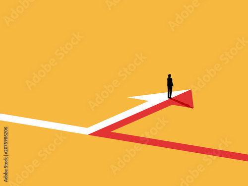 Tableau sur toile Business leaders stand on the heads of intersecting arrows, sharing a common goa