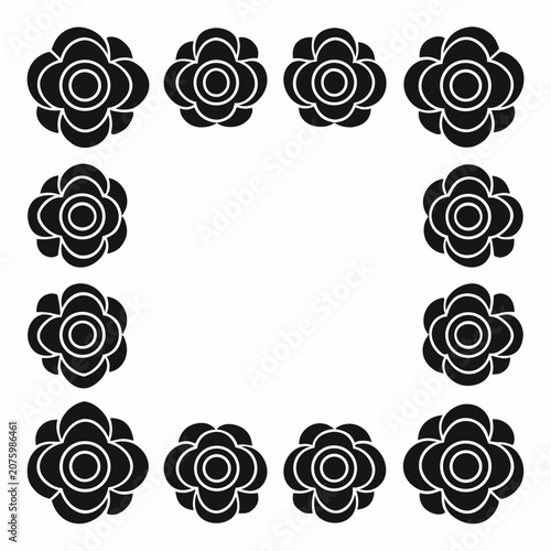 ranunculus border frame silhouette on white background