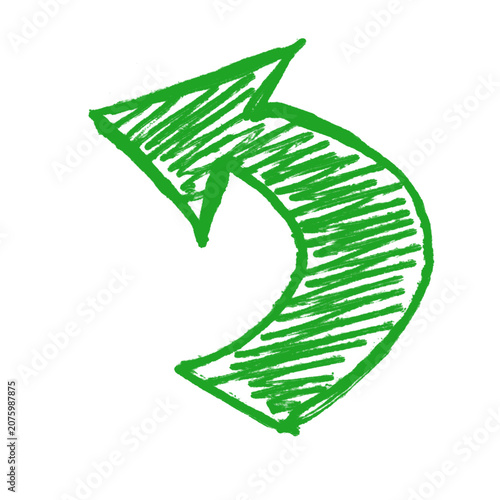 : Hand Drawn Green Scribbled Curved C-Shape Arrow