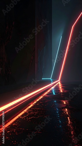 neon lights on dark road at night.