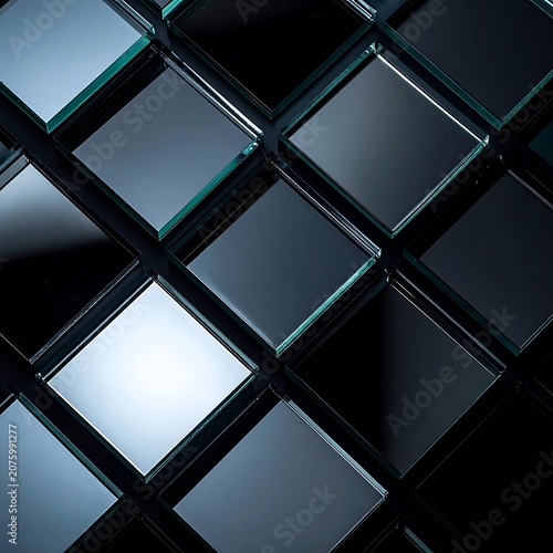 Shiny metallic squares in grid pattern.