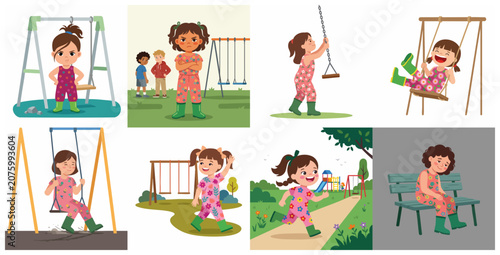 Fotografi Vector illustration set of a cute little girl experiencing various emotions and