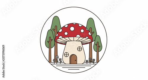 whimsical mushroom house in forest