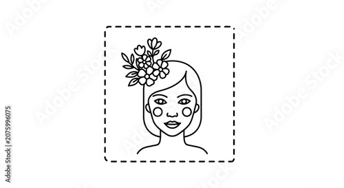 Woman's Portrait with Floral Headpiece Silhouette Icon Vector Art