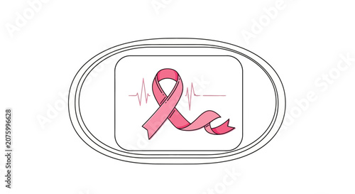 Pink Ribbon with Heartbeat Line - Breast Cancer Awareness Symbol