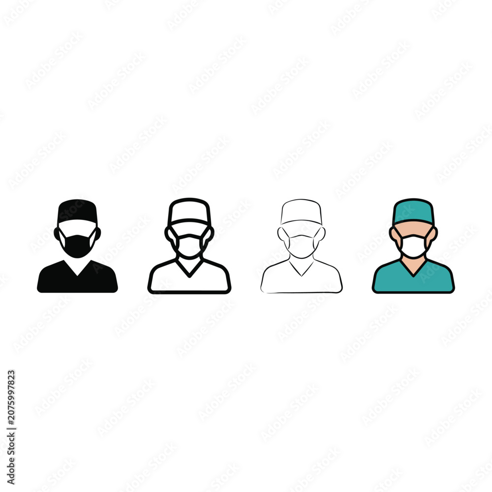Fototapeta premium Male Surgeon Avatar Icon Set