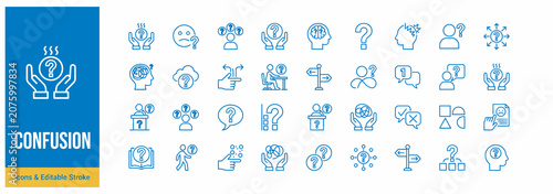 Tableau sur toile Set of 32 confusion and problem solving line icons for business and personal dec