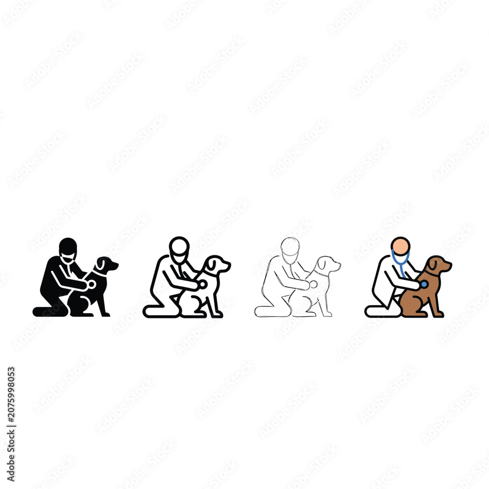 Fototapeta premium Senior Walking with Dog Icon Set