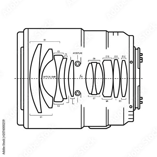 Camera Lens Optical Structure Technical Line Icon
