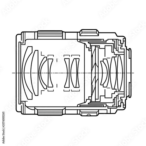 Camera Lens Assembly Cross Section Technical Illustration