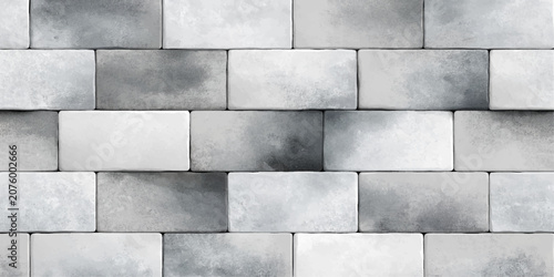 Schilderij op canvas Gray Stone Wall Texture Background with Rough Cement Blocks, Abstract Brick and