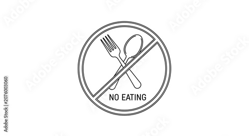 No Eating Sign, Fork and Spoon Crossed Out, Vector Graphic