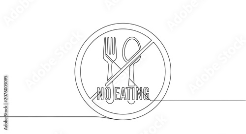 No Eating Sign, Fork Spoon Crossed Out, Continuous Line Drawing