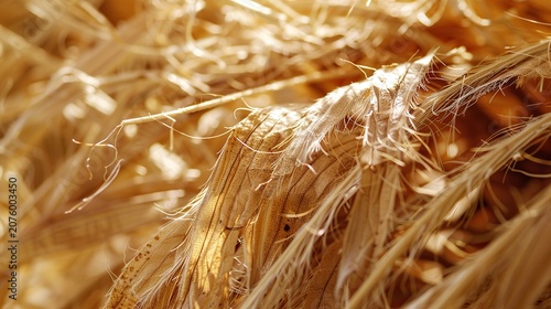 Dried palm sheath tangled fibers close up