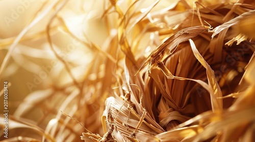 Dried palm sheath tangled fibers close up