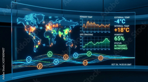 Digital map display shows global sensor data with temperature humidity and GPS tracking for enhanced digital literacy and monitoring