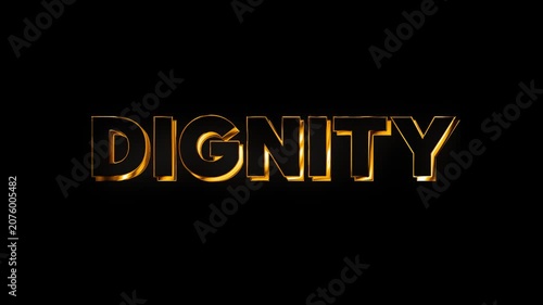  A 3d Dignity text design with golden shine and beam light animation