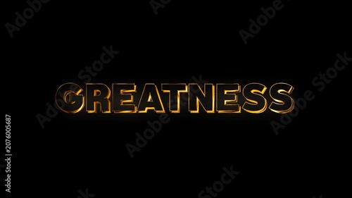 A 3d Greatness text design with golden shine and beam light animation