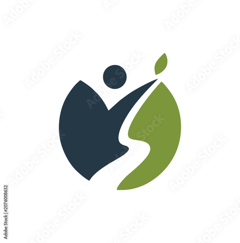 Modern and professional abstract path human figure with green leaf.