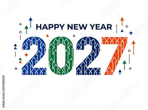 Happy New Year 2027 financial growth and success concept with upward pointing arrows.