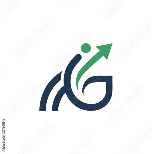 Professional and modern letter G logo with human success arrow.