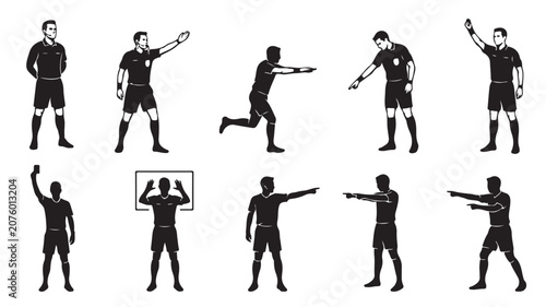 Bilde på lerret Referee hand signals and gestures for various soccer actions and decisions illus