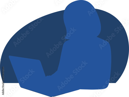 Woman working on laptop computer in office setting silhouette