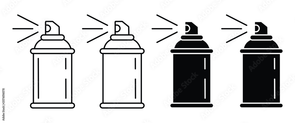 Naklejka premium Hair Spray Icon Set – Hairspray Can, Cosmetic Spray Bottle, Beauty Salon, Hair Care, Outline & Silhouette Vector Collection