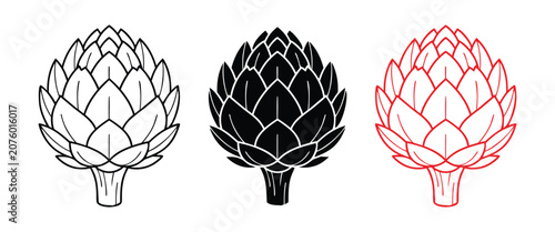Foto Artichoke Icon Set – Fresh Vegetable, Organic Food, Healthy Produce, Garden Plan