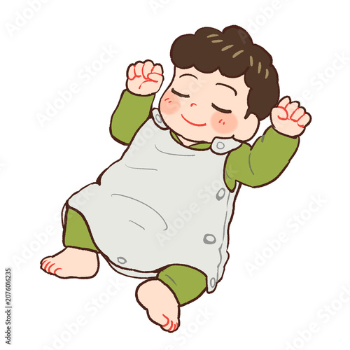 スリーパーを着用して眠る赤ちゃんのイラスト