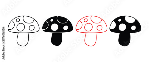 Tableau sur toile Mushroom Icon Set – Agaric Fungi, Forest Mushroom, Organic Food, Nature Symbol,