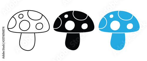 Photos Mushroom Icon Set – Agaric Fungi, Forest Mushroom, Organic Food, Nature Symbol,