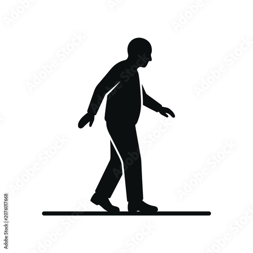 Elderly man walking carefully or balancing on a line, depicted as a black silhouette
