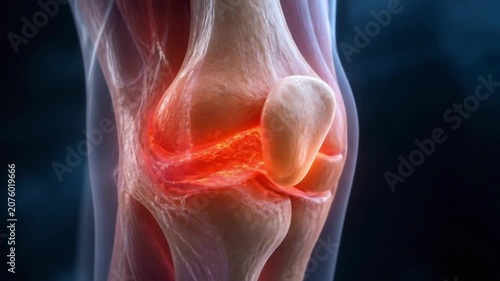 Inflamed Knee Joint Anatomy Demonstration. 4K Video