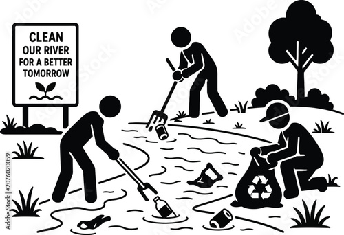 Community Clean Up Activity Illustration for Environmental Awareness and Volunteer Work