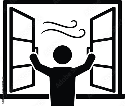 Opening Window for Fresh Air Ventilation Illustration, Healthy Home Concept