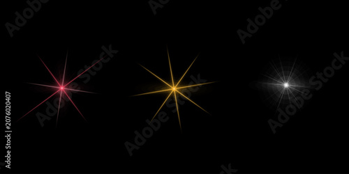 Collection of decorative light starbursts in various colors for creative graphic design and visual special effects overlays.