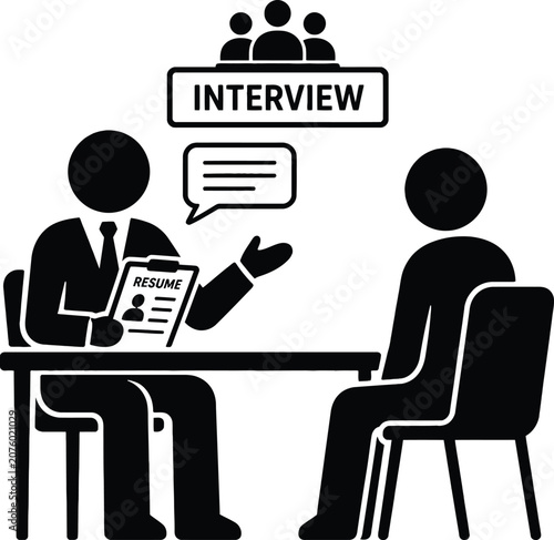 Job Interview Meeting Illustration, Recruitment and Hiring Process Concept