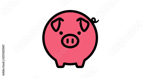 Cute Pink Pig Face Cartoon Character.