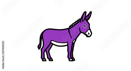 Purple cartoon donkey standing alone.