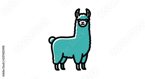 Teal llama standing on white background.
